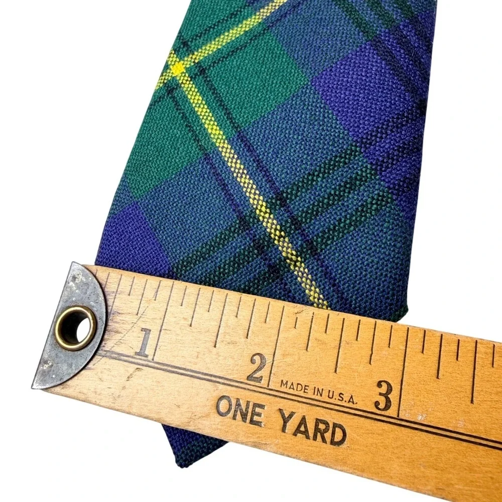 Johnston Tartan Plaid Tie Necktie Men Green Blue 100% New‎ Wool Scotland Vintage